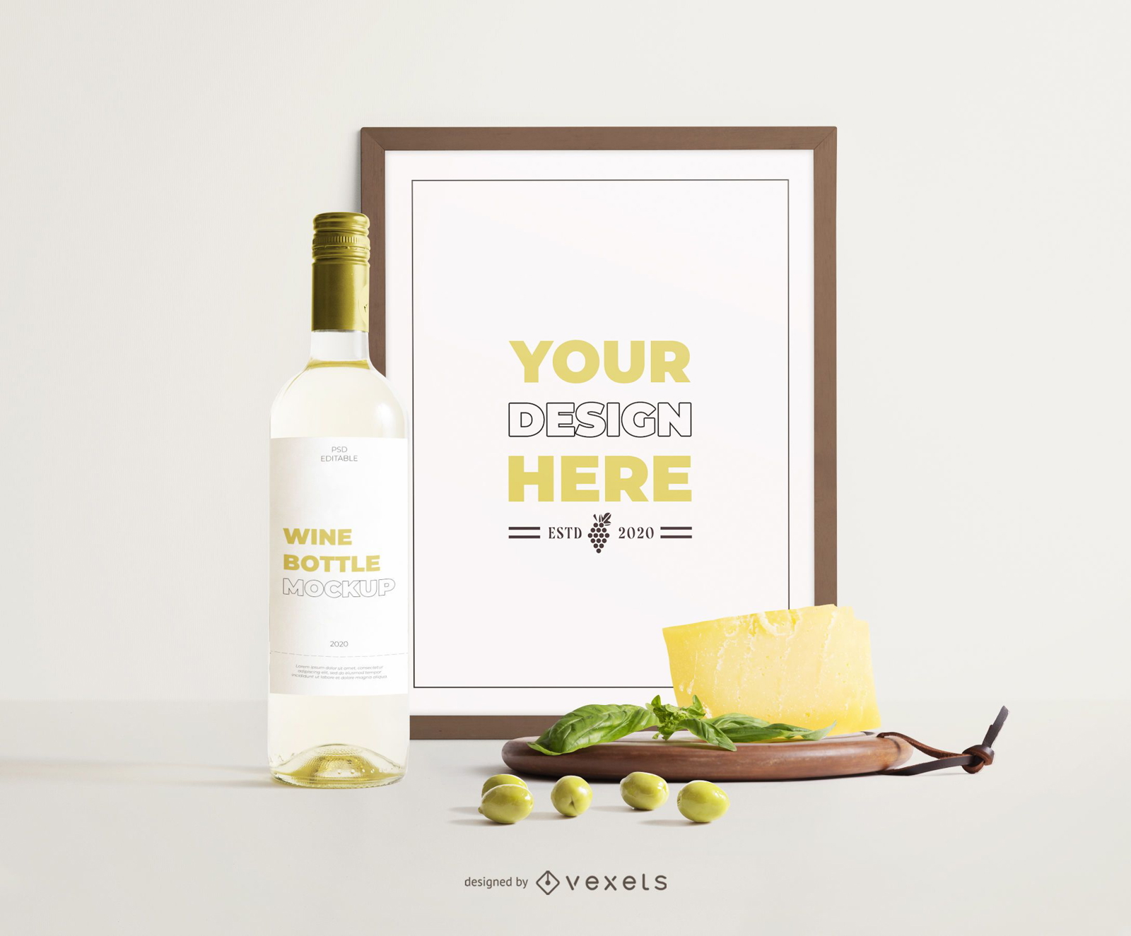 maqueta de composición de queso de marco de vino