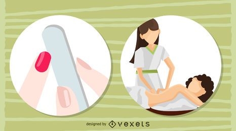 ilustrações de manicure e massagem