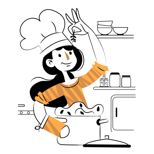 Lady cooking with herbs PNG Design