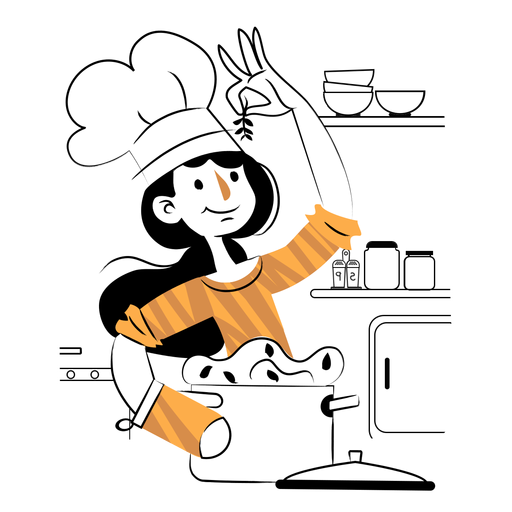 Señora cocinando con hierbas Diseño PNG