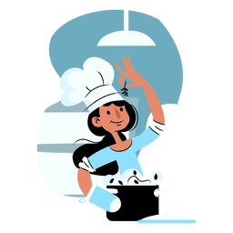 Señora cocinando con hierbas azul Diseño PNG
