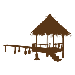 Silhouette bamboo hut beach PNG Design
