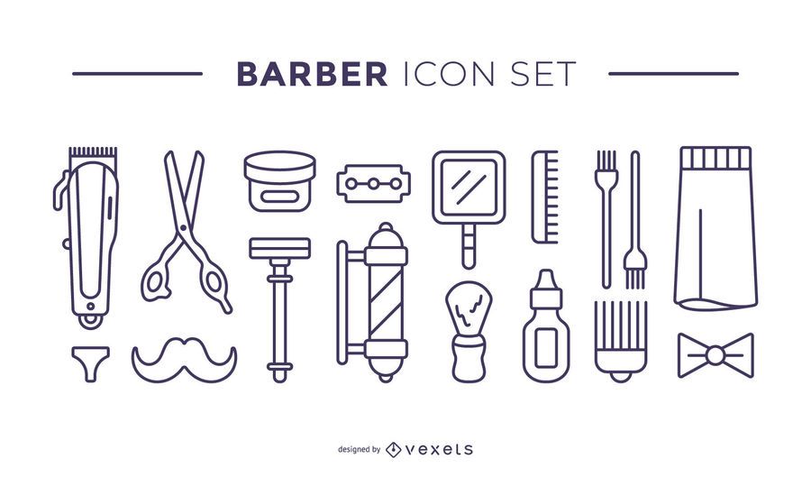 conjunto de iconos de elementos de barbero conjunto de iconos de elementos de barbero