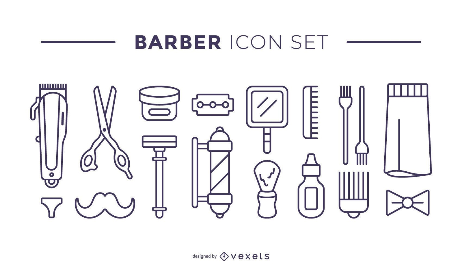 conjunto de iconos de elementos de peluquero