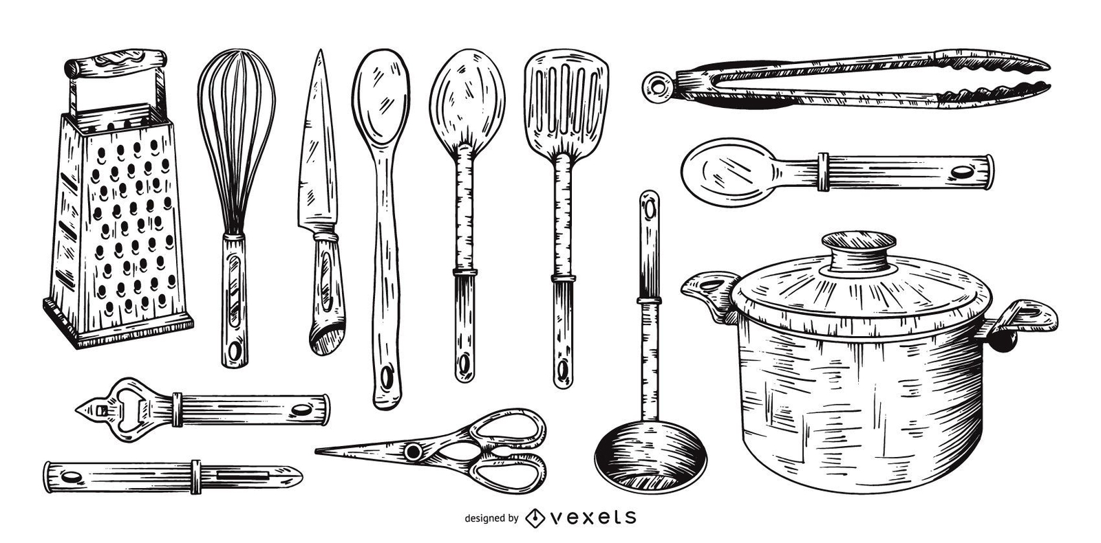 kitchen tools hand drawn collection set