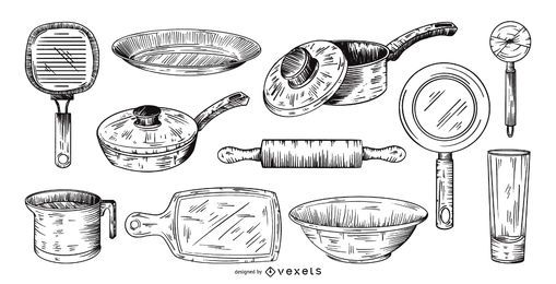 hand drawn kitchen tools collection set hand drawn kitchen tools collection set