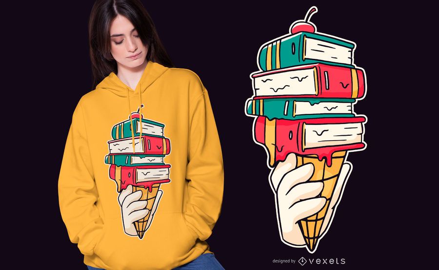 Diseño de camiseta Book Ice Cream Diseño de camiseta Book Ice Cream