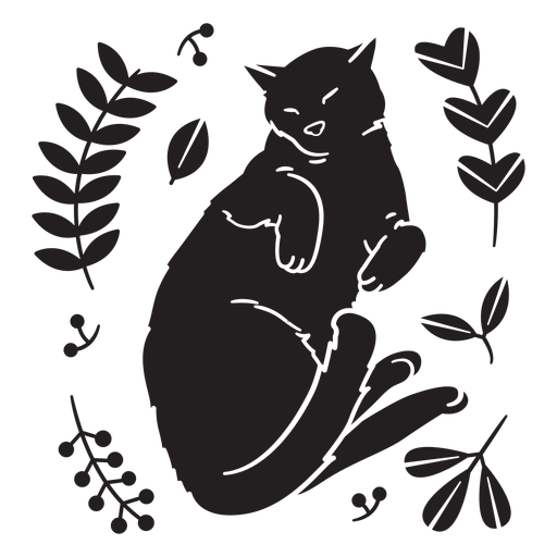 Cute sleeping cat black PNG Design