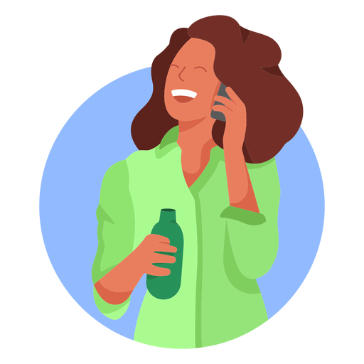 Happy woman cellphone bottle character PNG Design