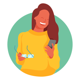 Personagem de celular de óculos de mulher feliz Desenho PNG
