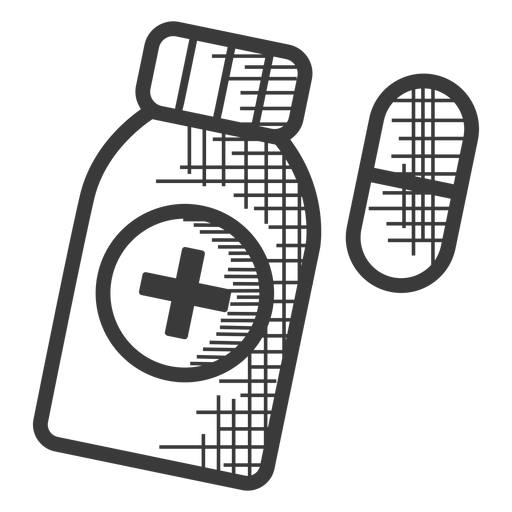 Ícone preto e branco do frasco de comprimidos Desenho PNG