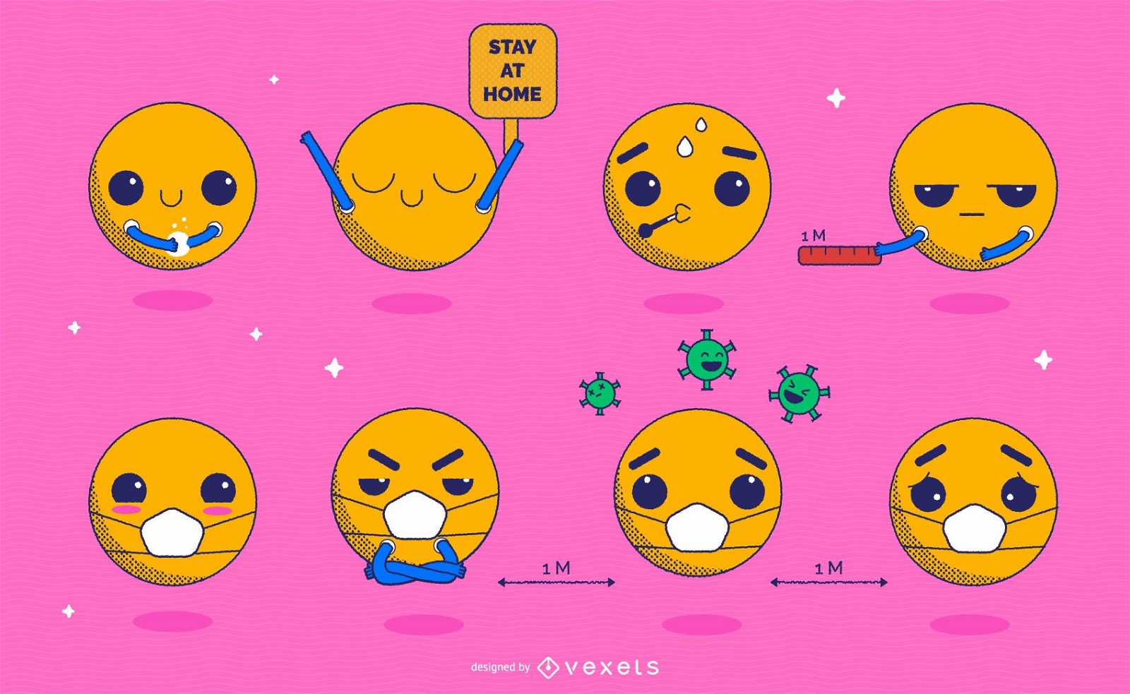 Prevenci?n de coronavirus Kawaii Emoji Pack