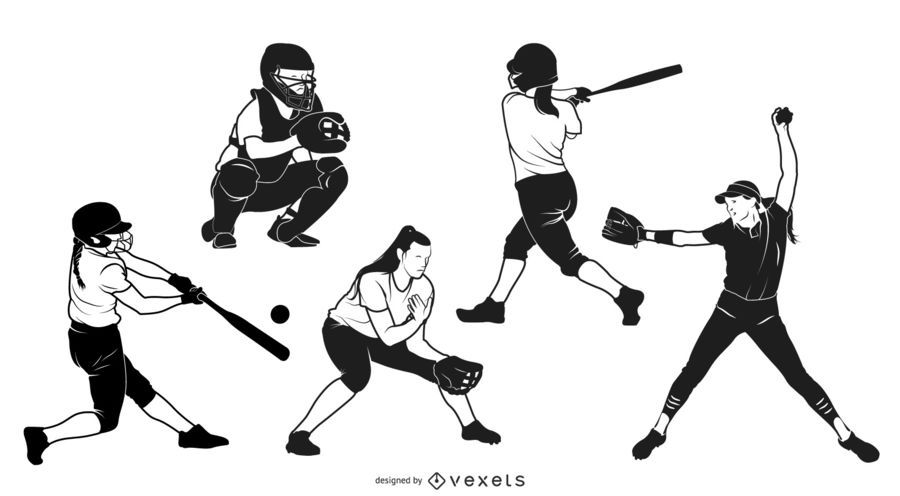Softball Teen Girl Silhouette Pack - Vector Download