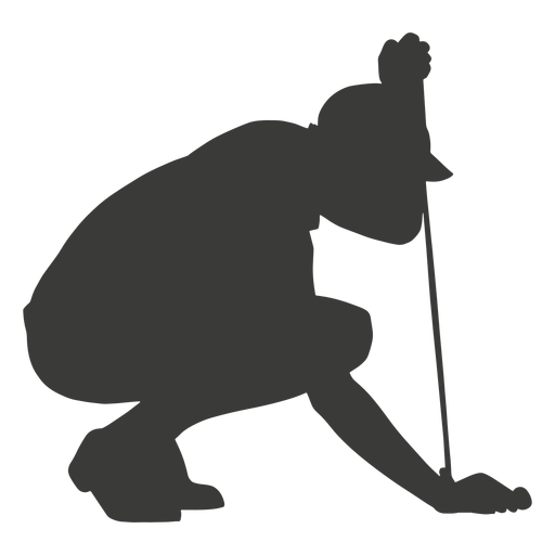 Crouched down golf player silhouette