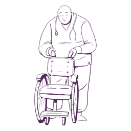 Doctor hand drawn holding wheelchair PNG Design