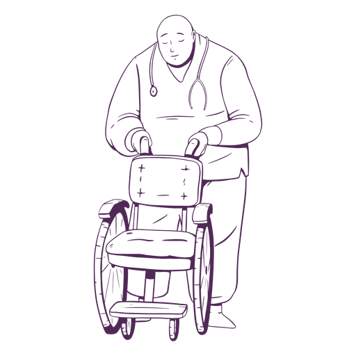 Doctor dibujado a mano con silla de ruedas Diseño PNG