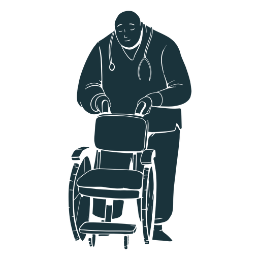 Doctor holding wheelchair silhouette PNG Design