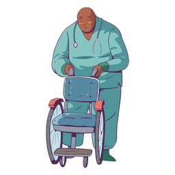 Ilustração médica segurando cadeira de rodas