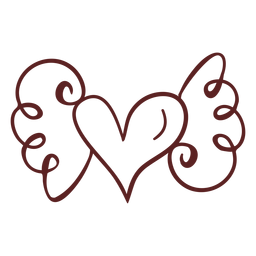 Hand drawn heart wings stroke PNG Design