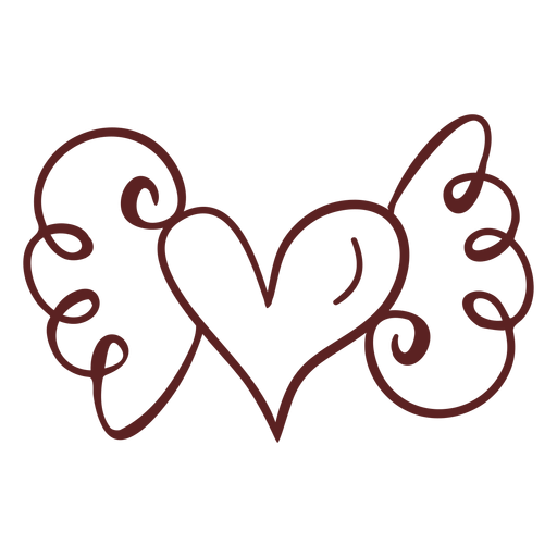Dibujado a mano trazo de alas de corazón Diseño PNG