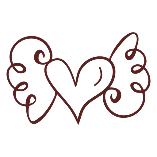 Hand drawn heart wings stroke PNG Design