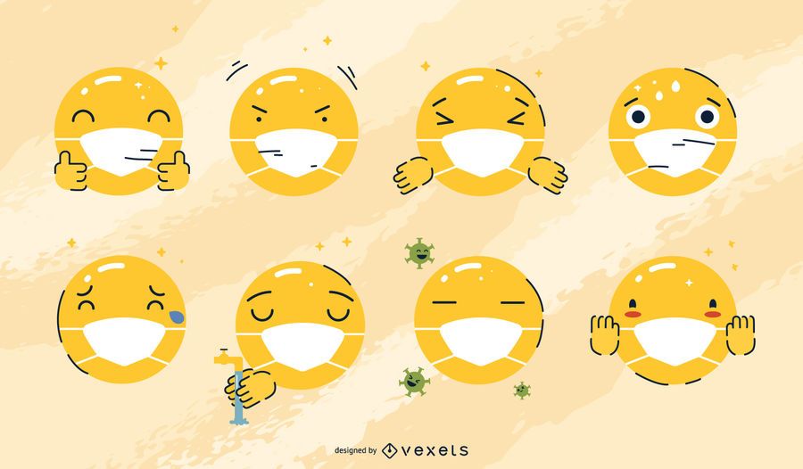 Conjunto de emojis de mascarilla Conjunto de emojis de mascarilla