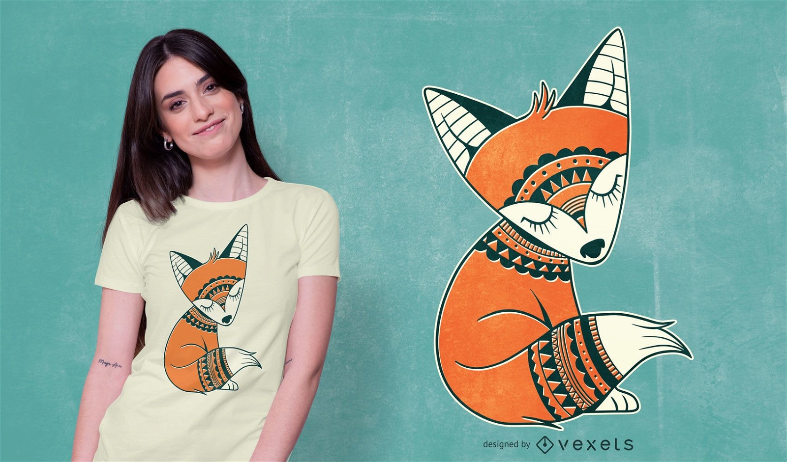 Diseño de camiseta lindo zorro tribal