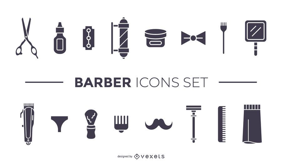 barber elements black icon set barber elements black icon set