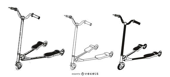 Ilustración de conjunto de tri-scooters