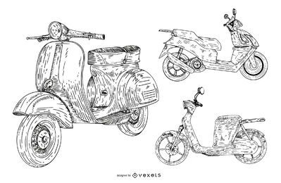 conjunto de colección de scooter dibujado a mano