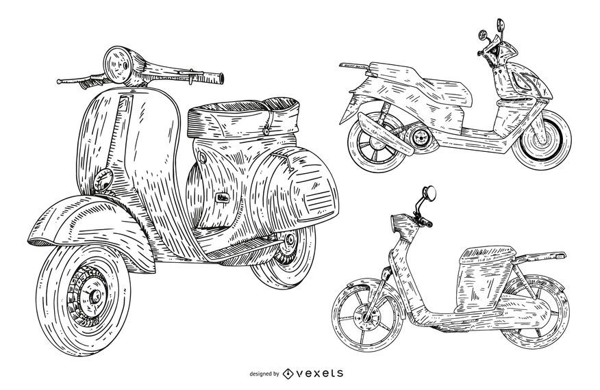 hand drawn scooter collection set hand drawn scooter collection set