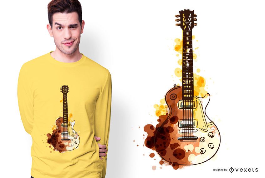 Watercolor Guitar T-shirt Design Watercolor Guitar T-shirt Design