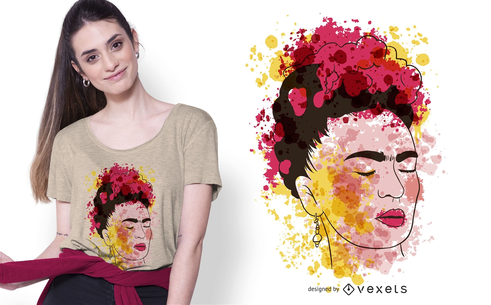 Design de camisetas Frida em aquarela
