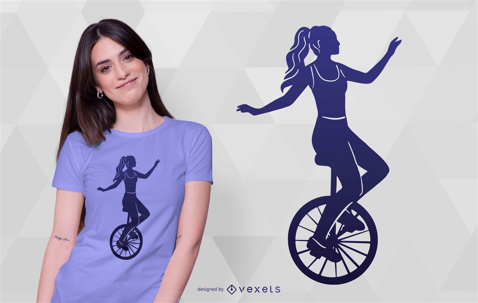 Design de camiseta com silhueta de menina monociclo