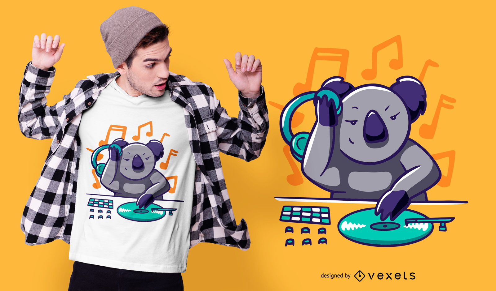 Diseño de camiseta Koala DJ