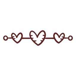 Traço de ornamento desenhado à mão de corações Desenho PNG