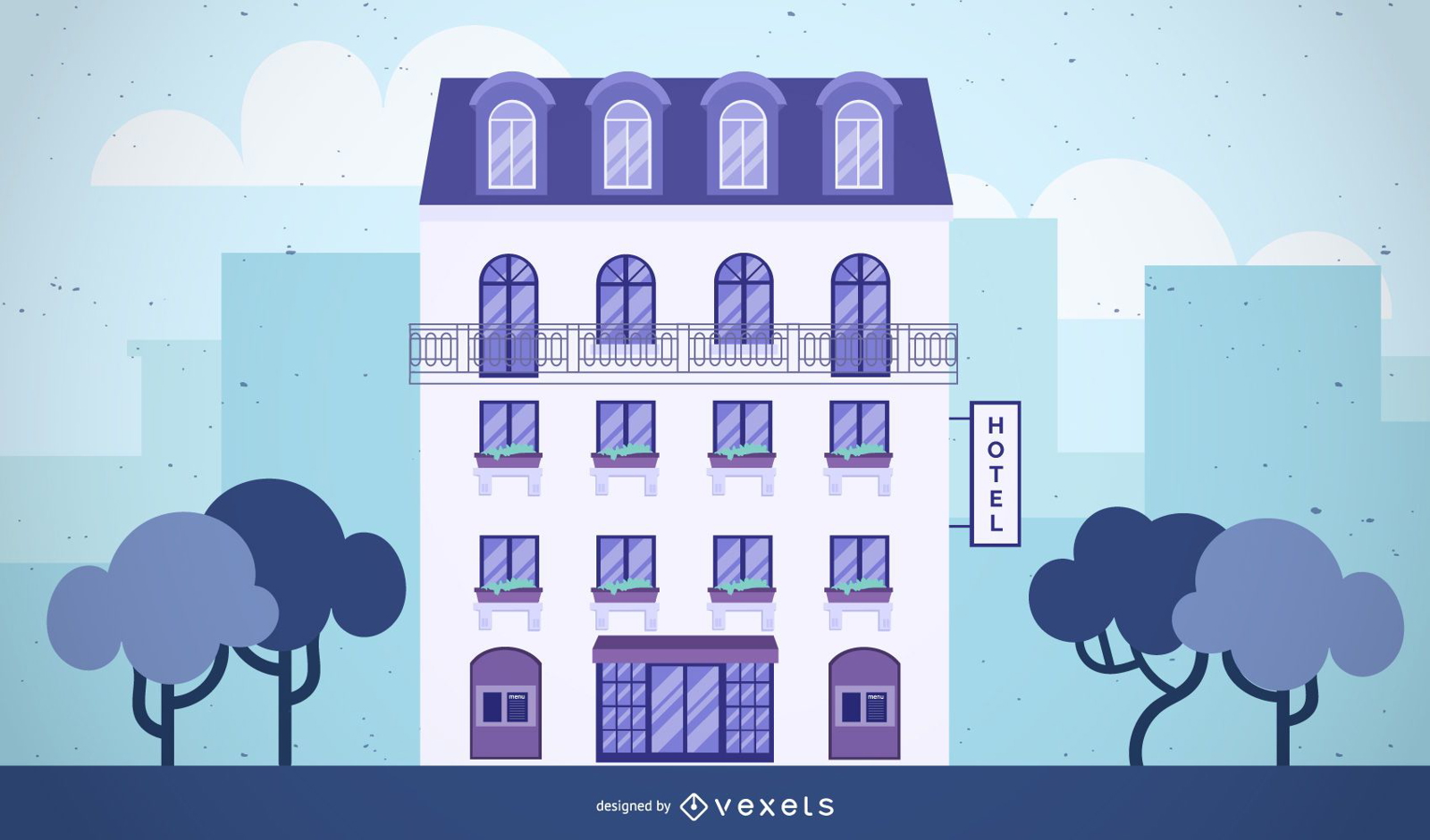 diseño de ilustración de edificio de hotel