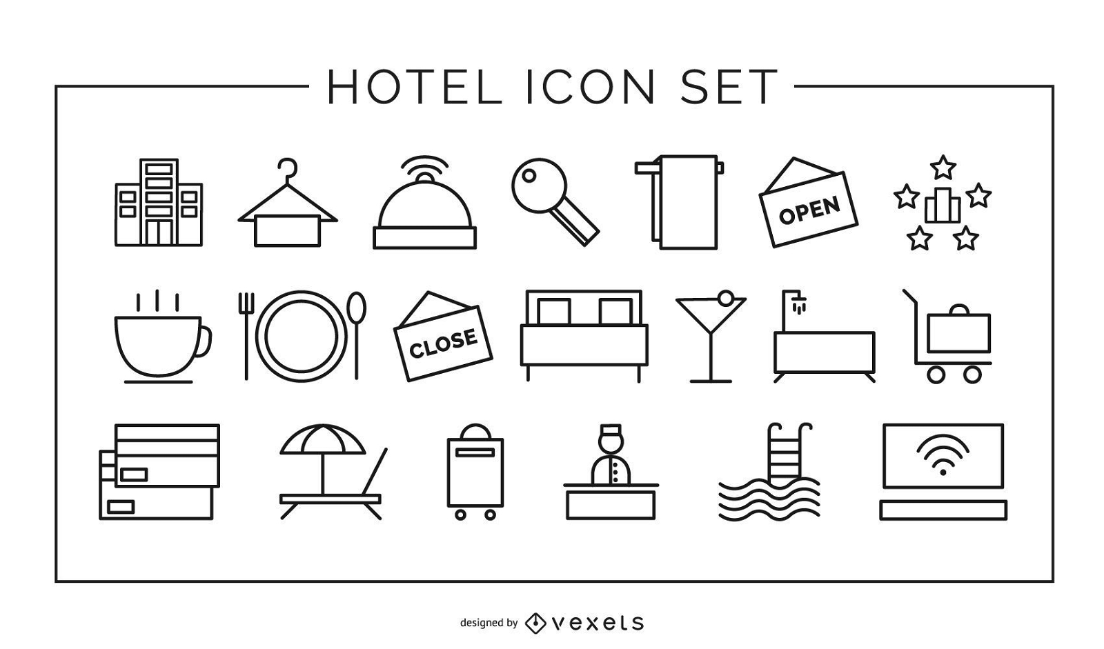 conjunto de trazos de iconos de elementos de hotel