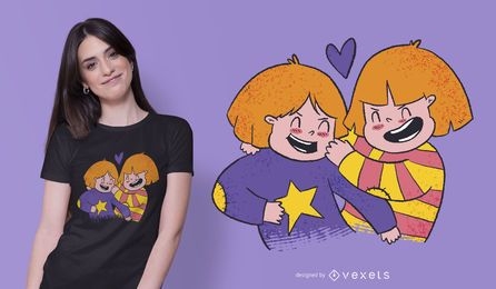 Twin Girls Cartoon T-shirt Design