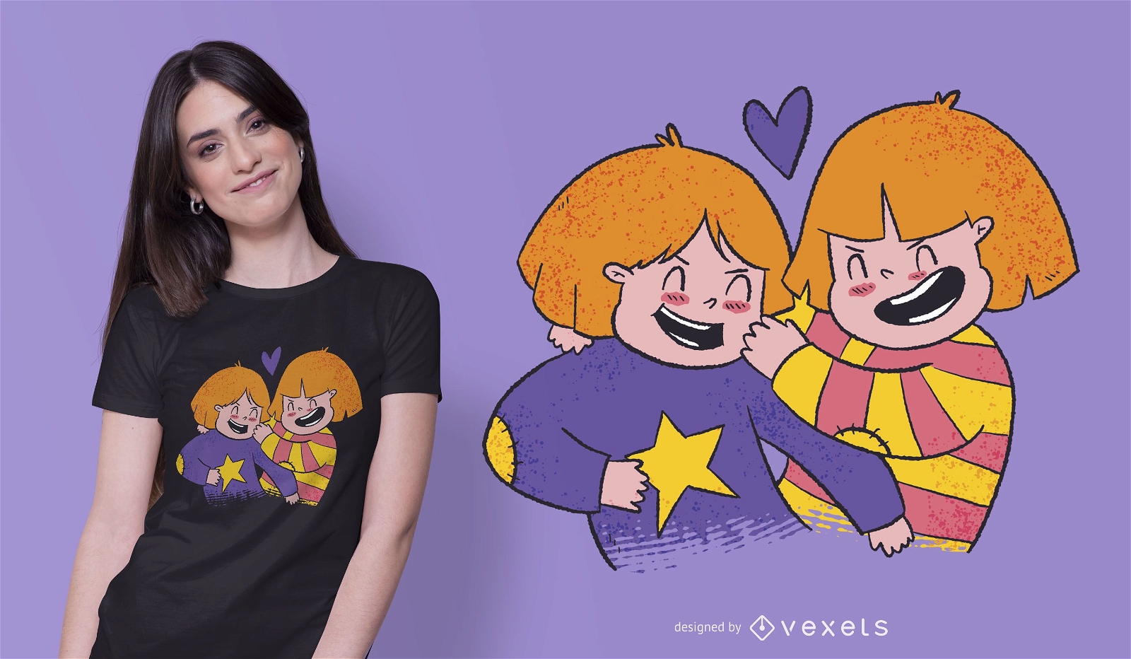 Diseño de camiseta de dibujos animados de chicas gemelas