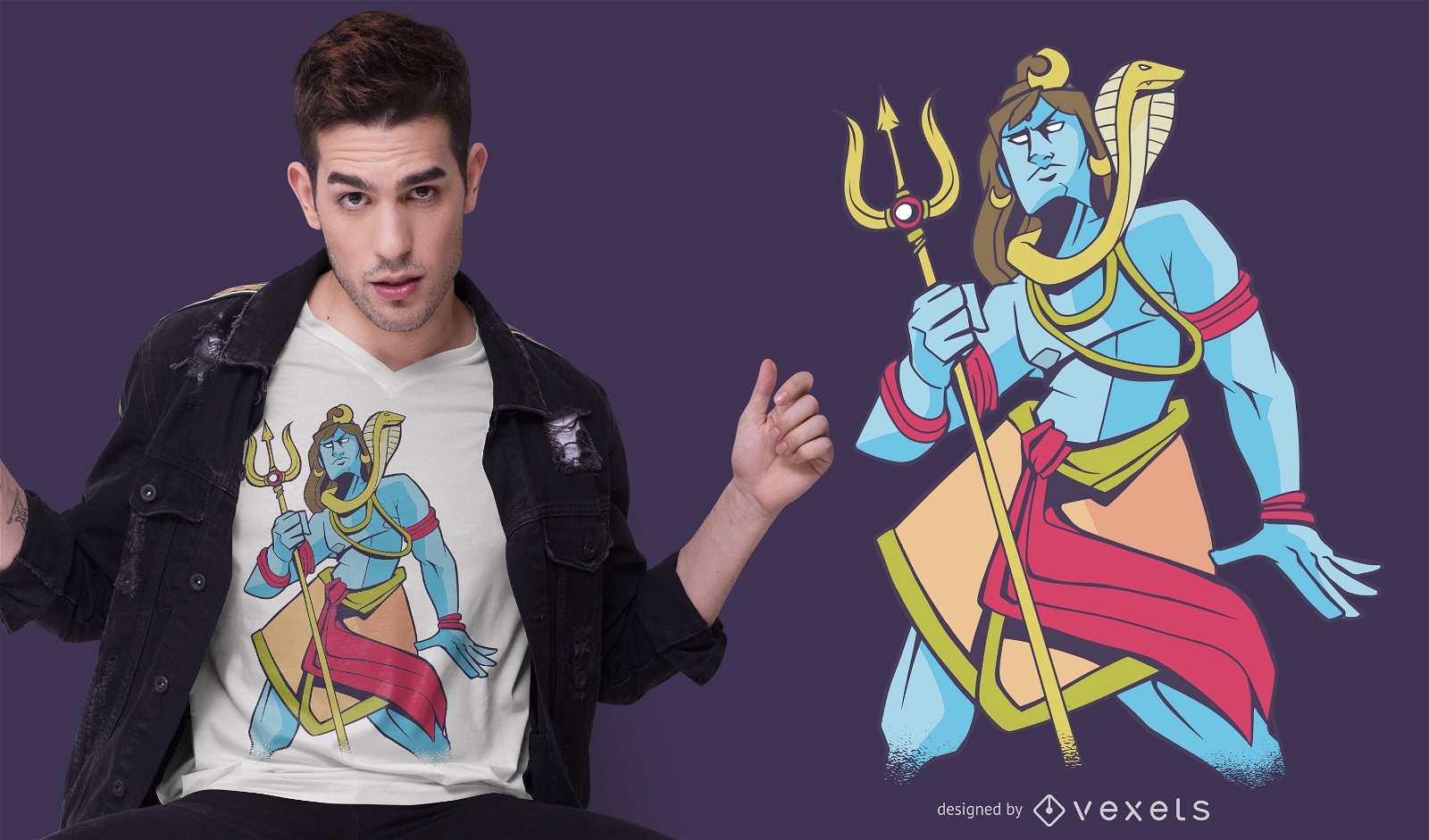 Lord Shiva com design de t-shirt cobra e tridente