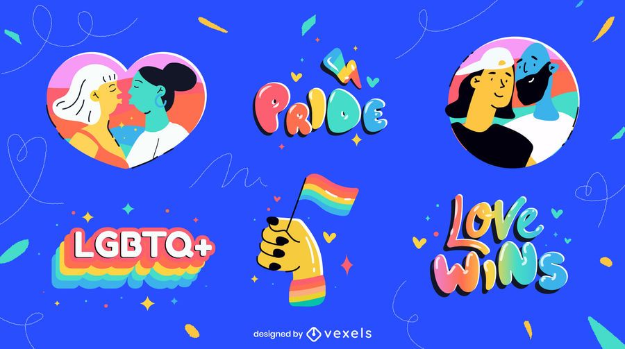 Pride month elements colorful set Pride month elements colorful set