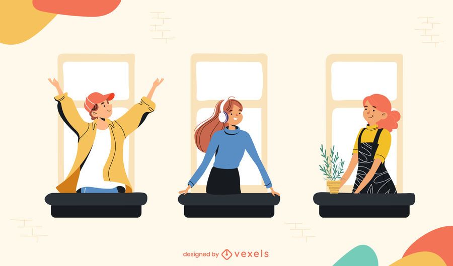 ficar em casa janelas ilustração ficar em casa janelas ilustração