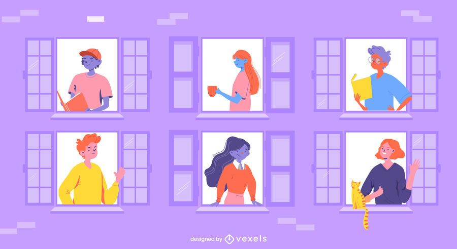 stay home people windows illustration stay home people windows illustration
