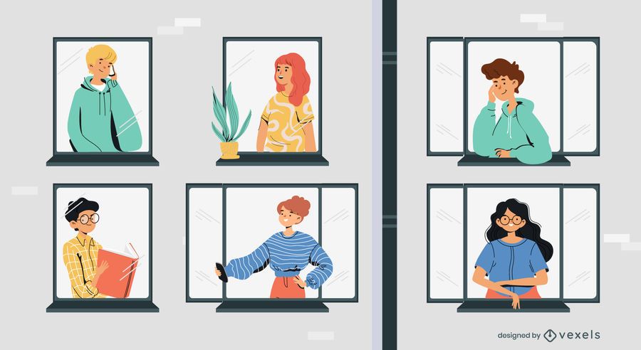 stay home characters windows illustration stay home characters windows illustration