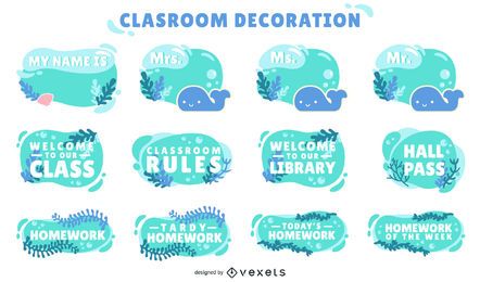 ocean classroom decorative labels set