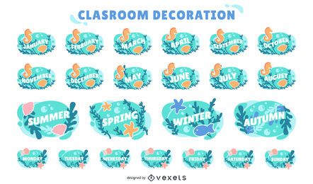 ocean classroom calender labels set
