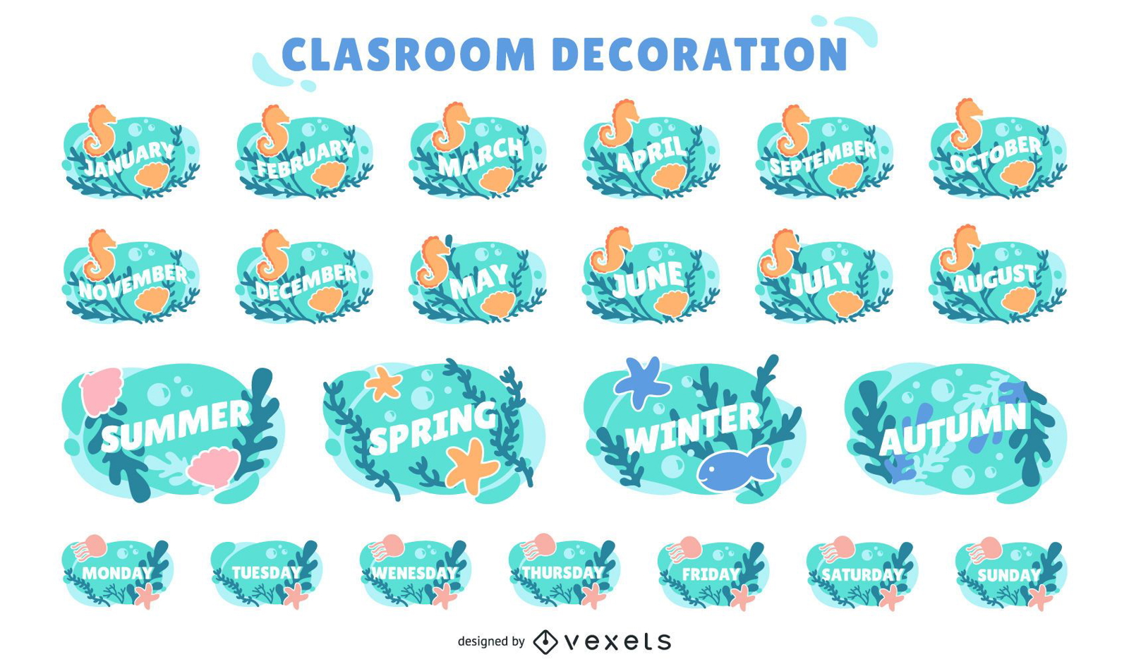 ocean classroom calender labels set