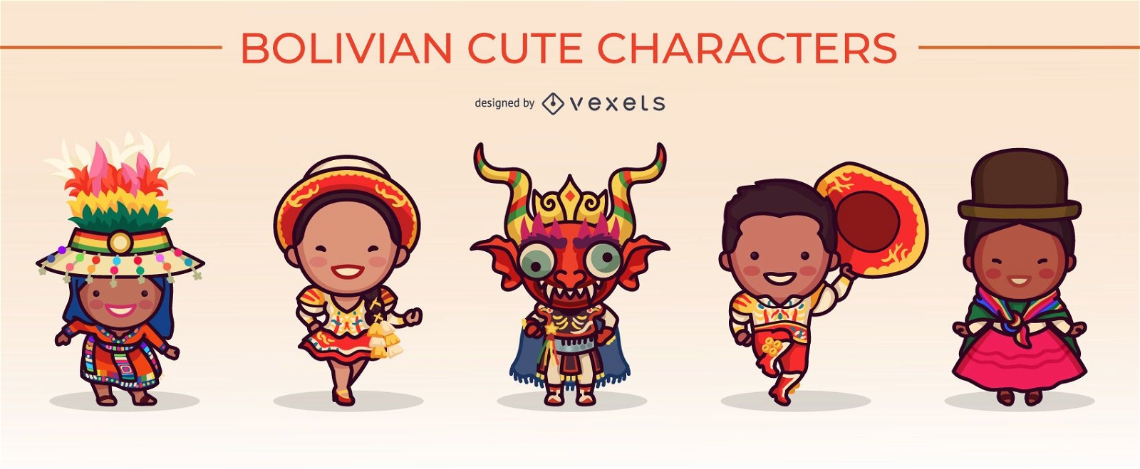 conjunto de personagens bolivianos fofos