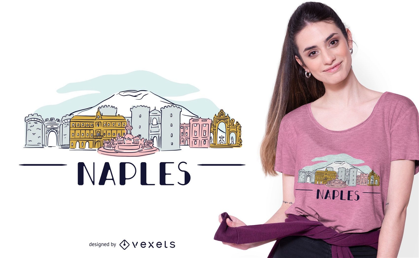 Diseño de camiseta Naples Skyline